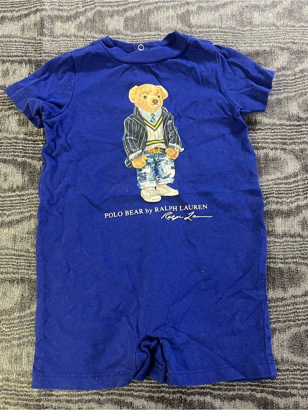 Ralph Lauren Royal Blue Polo Bear Short-Sleeve Romper 6 months